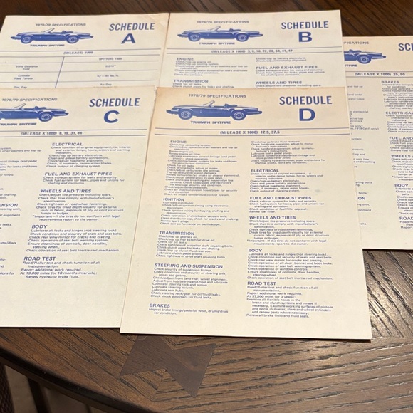 Triumph Spitfire Specification Sheets - Picture 1 of 11